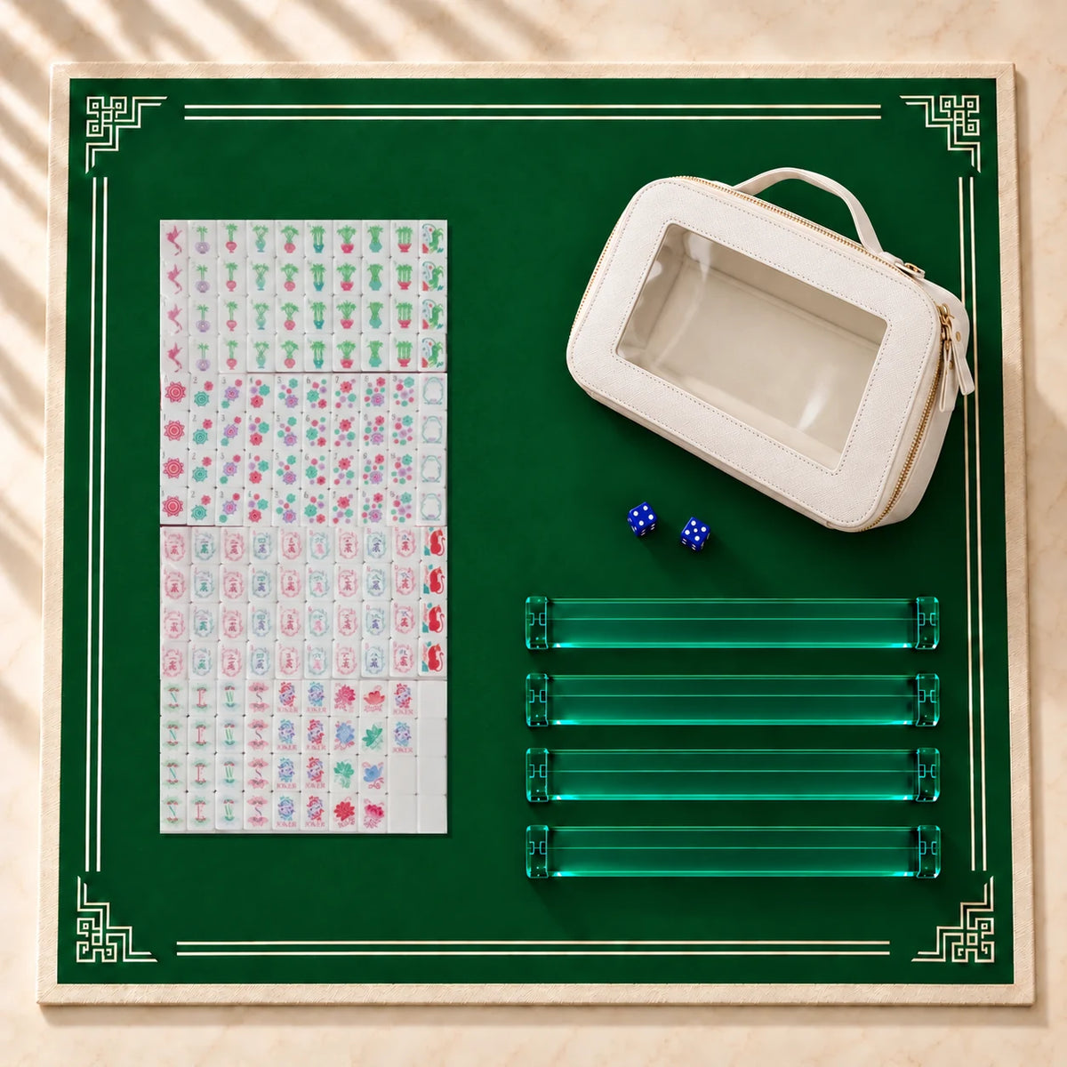 Rose Club American mahjong full kit with tiles, four racks, playing mat, dice and bag