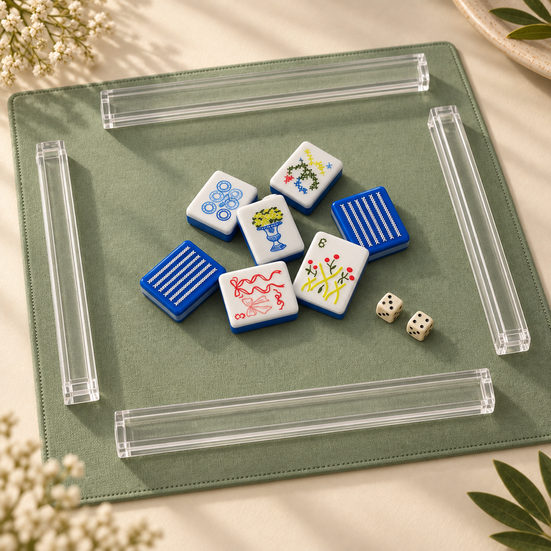 Stitch and Play layered American mahjong acrylic tiles on game table