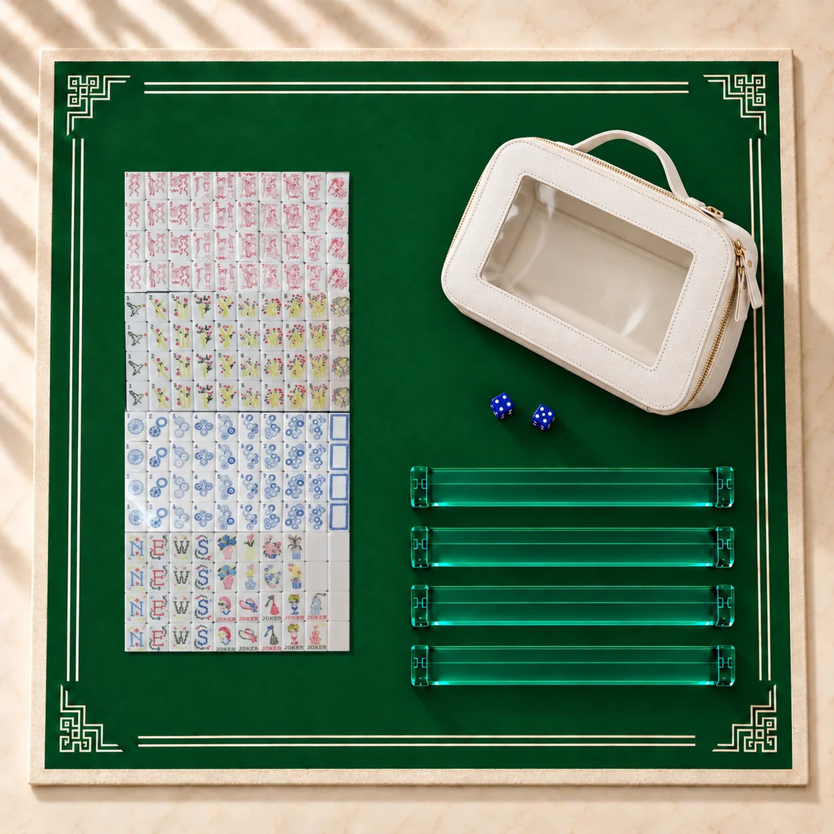 Stitch & Play American mahjong full kit with tiles, four racks, playing mat, dice and bag