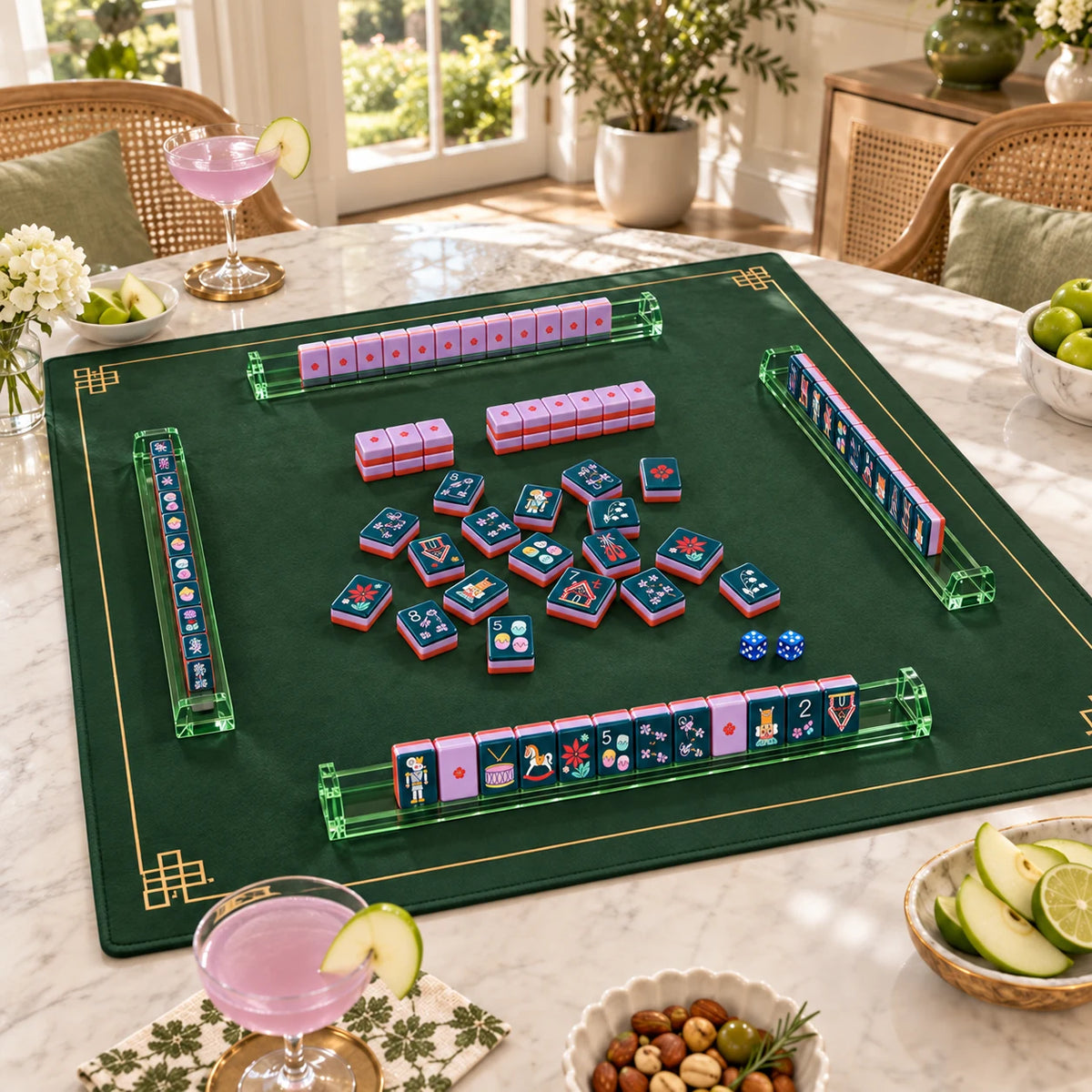 Sugarplum — wide view of the table set for mahjong