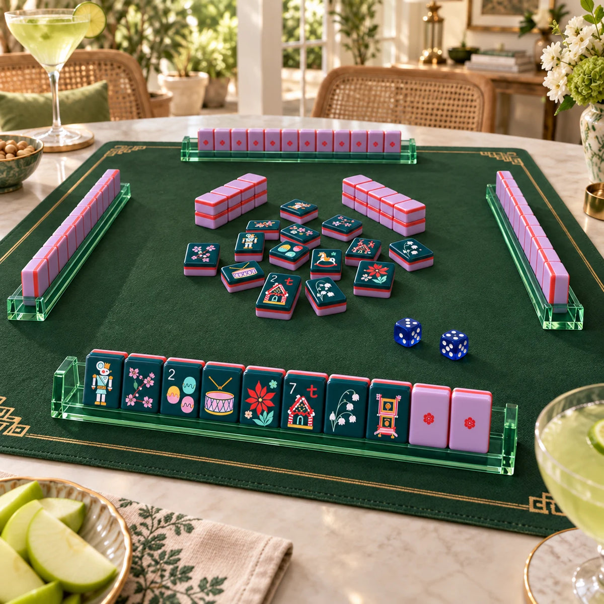 Sugarplum — close view of the mahjong table and racks