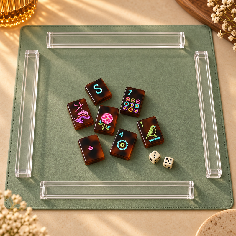 Tortoise Social tortoiseshell American mahjong acrylic tiles on game table