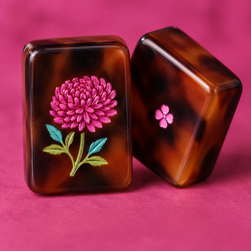 Tortoise Social tortoiseshell American mahjong acrylic tiles — tile close-up
