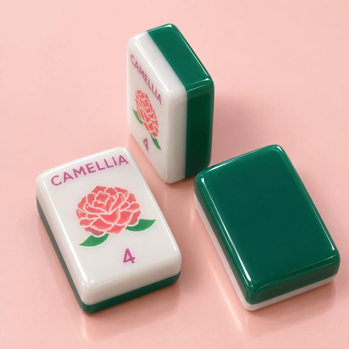 Country Club American mahjong tile, close view of the finish and deep green tile reverse
