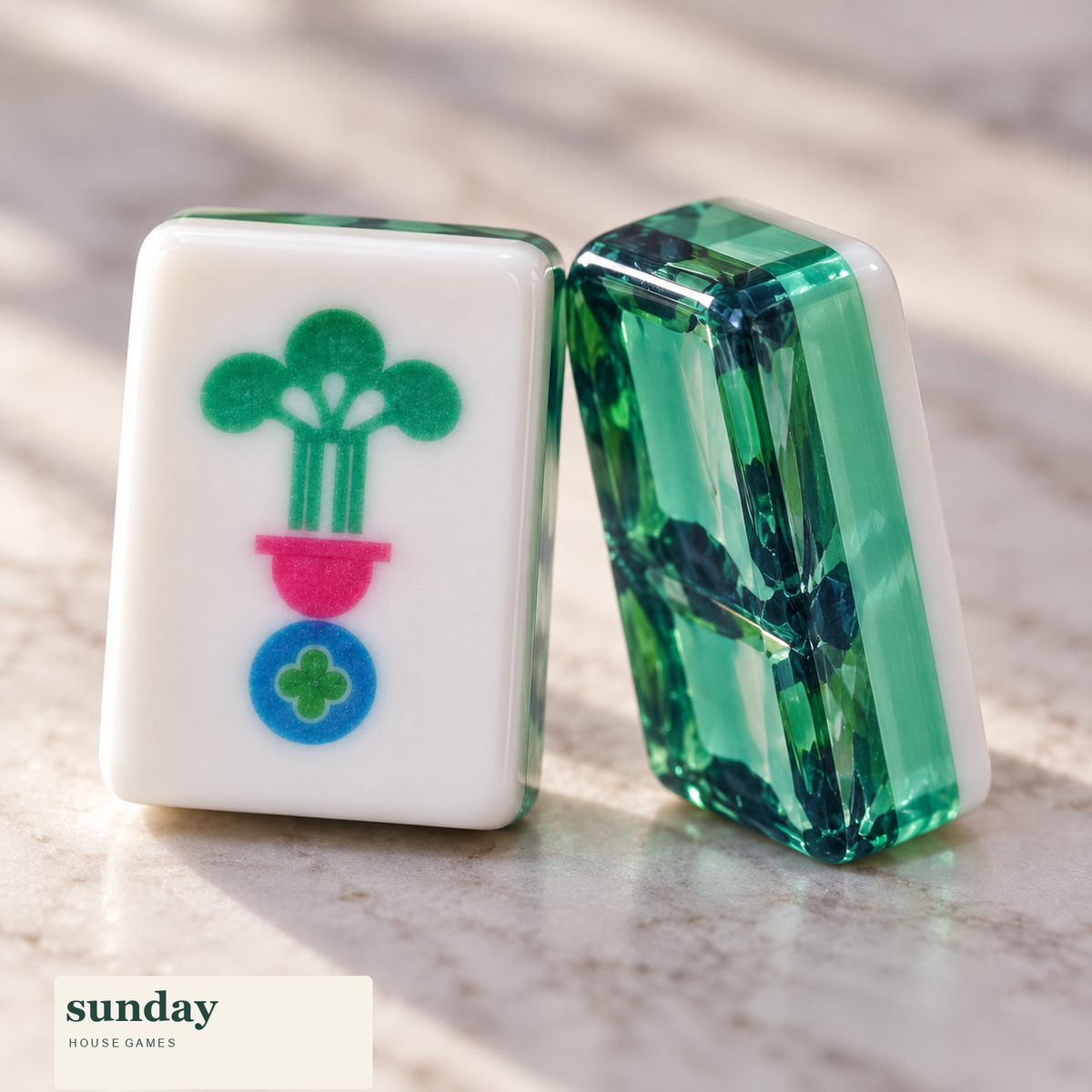 Emerald Hour emerald american mahjong tiles — tile close-up