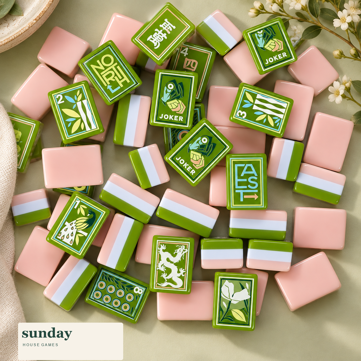 Jade Social green pearl american mahjong tiles — styled product view