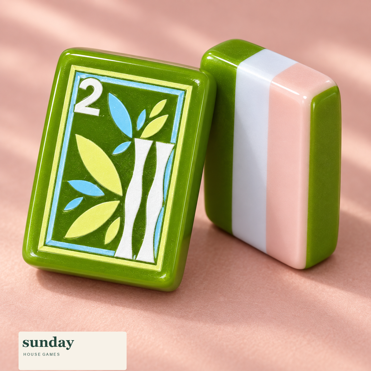 Jade Social green pearl american mahjong tiles — tile close-up