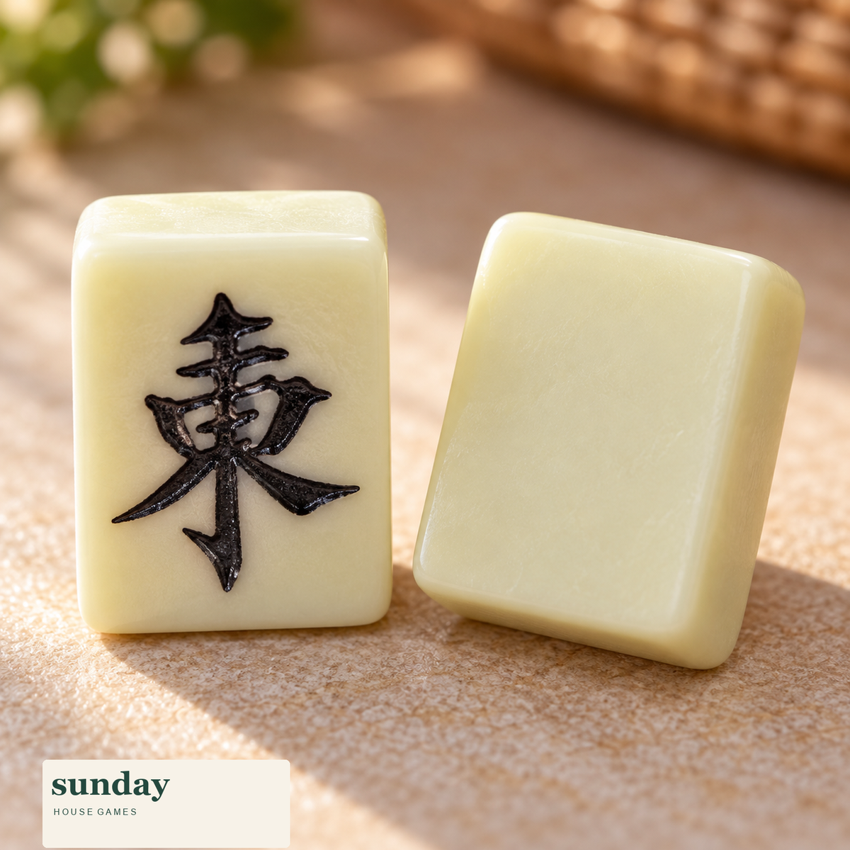 Little Ritual mini chinese mahjong set with box — tile close-up