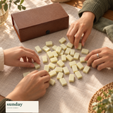Little Ritual mini chinese mahjong set with box — hands with tiles
