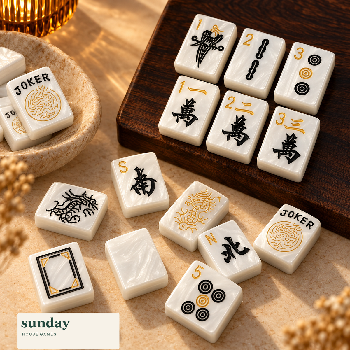 Noir & Gold black gold american mahjong tiles — alternate product view