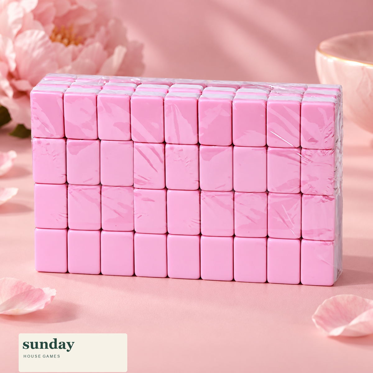 Petite — Blush pink mini chinese mahjong set — styled product view