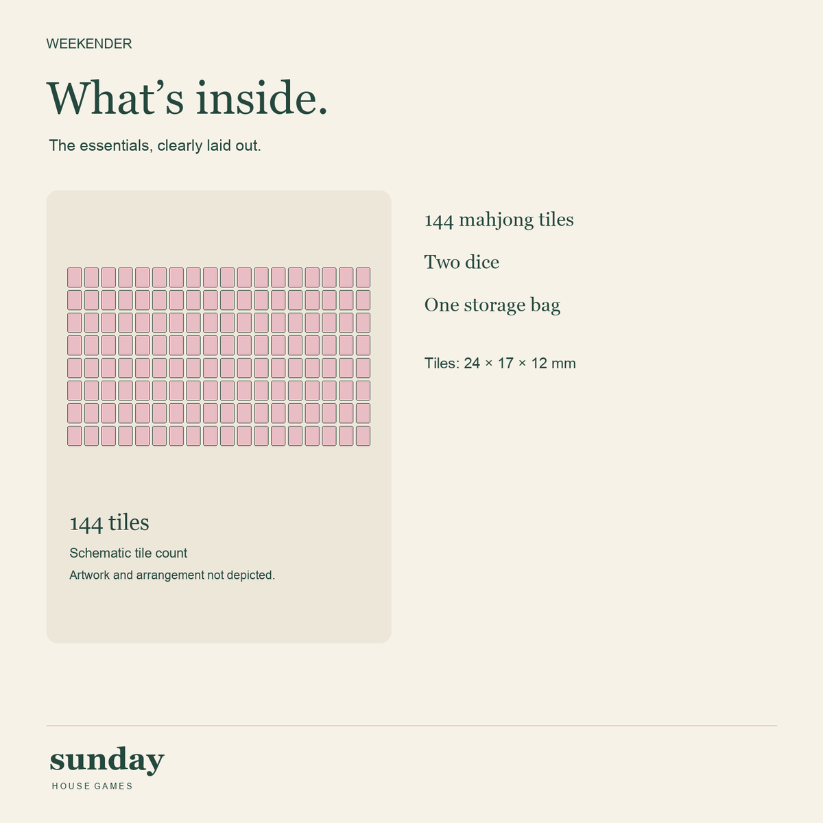 Petite — Blush pink mini chinese mahjong set — contents schematic