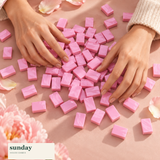 Petite — Blush pink mini chinese mahjong set — hands with tiles