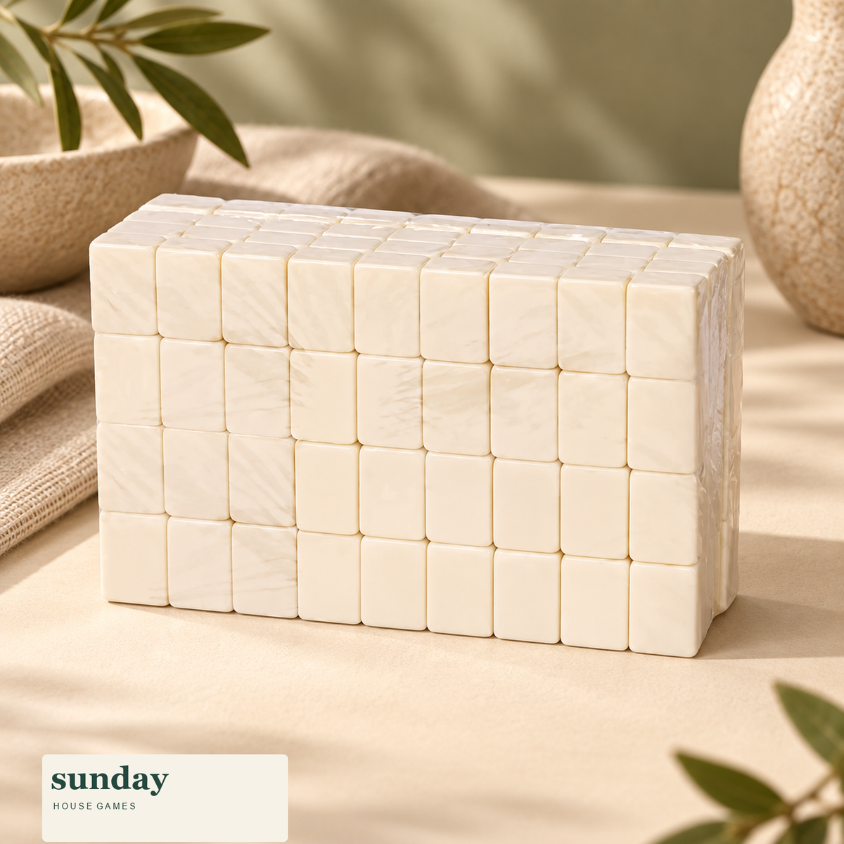 Petite — Milk white mini chinese mahjong set — styled product view