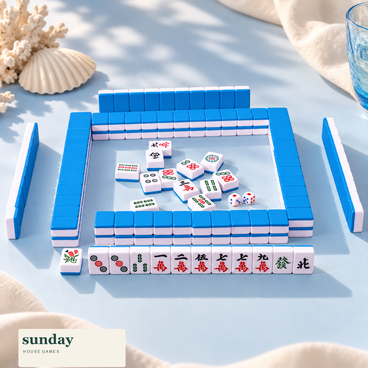 Pocket Party — Blue blue mini chinese mahjong set — styled product view