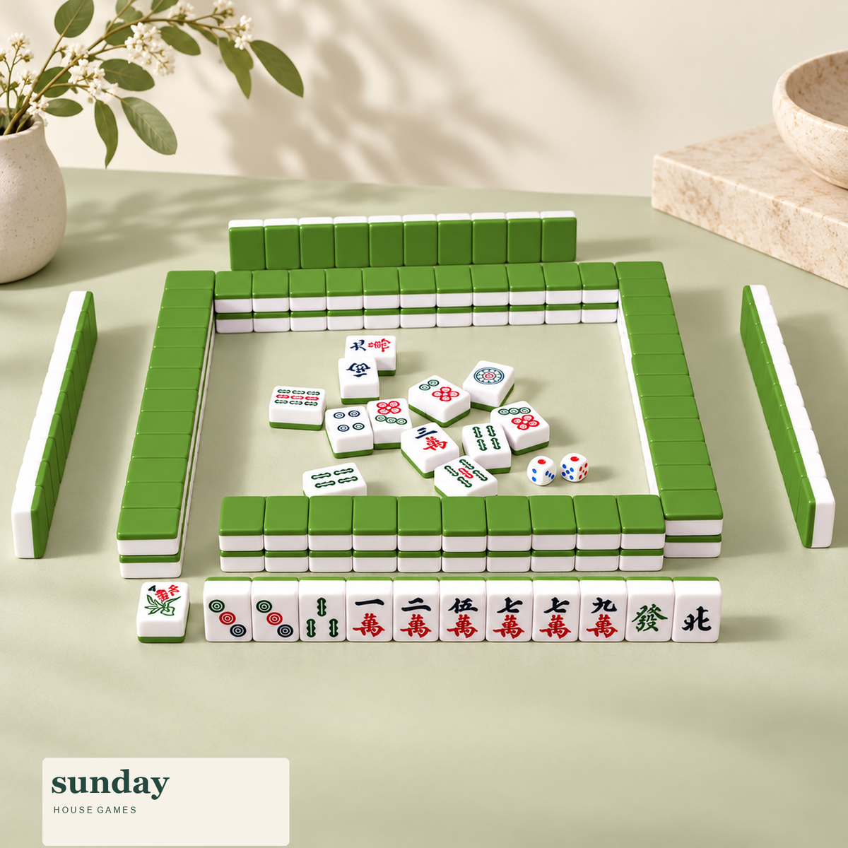 Pocket Party — Green green mini chinese mahjong set — styled product view