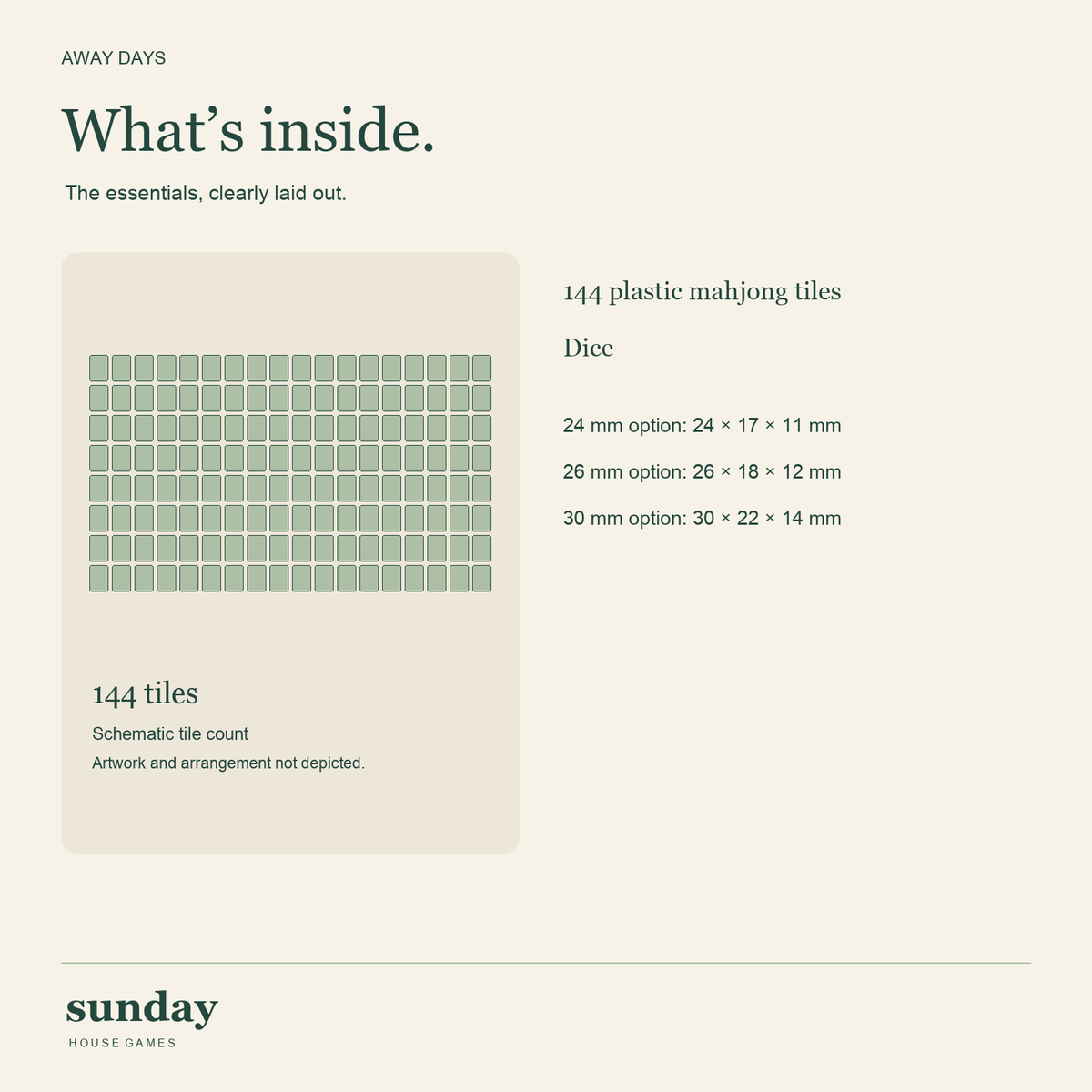 Pocket Party — Green green mini chinese mahjong set — contents schematic