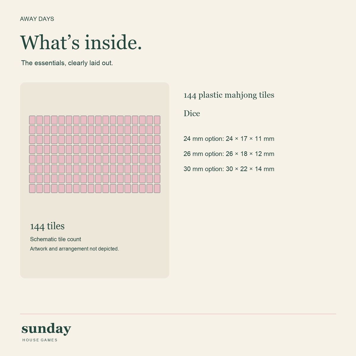 Pocket Party — Rose pink mini chinese mahjong set — contents schematic
