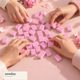 Pocket Party — Rose pink mini chinese mahjong set — hands with tiles