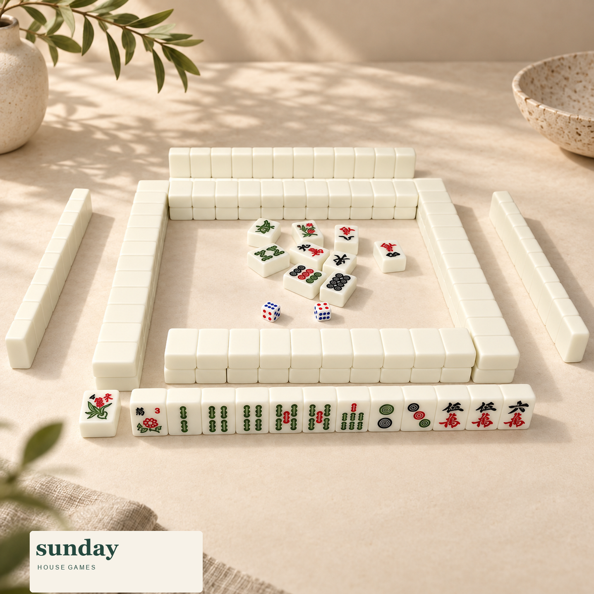 Pocket Party — White white mini chinese mahjong set — styled product view