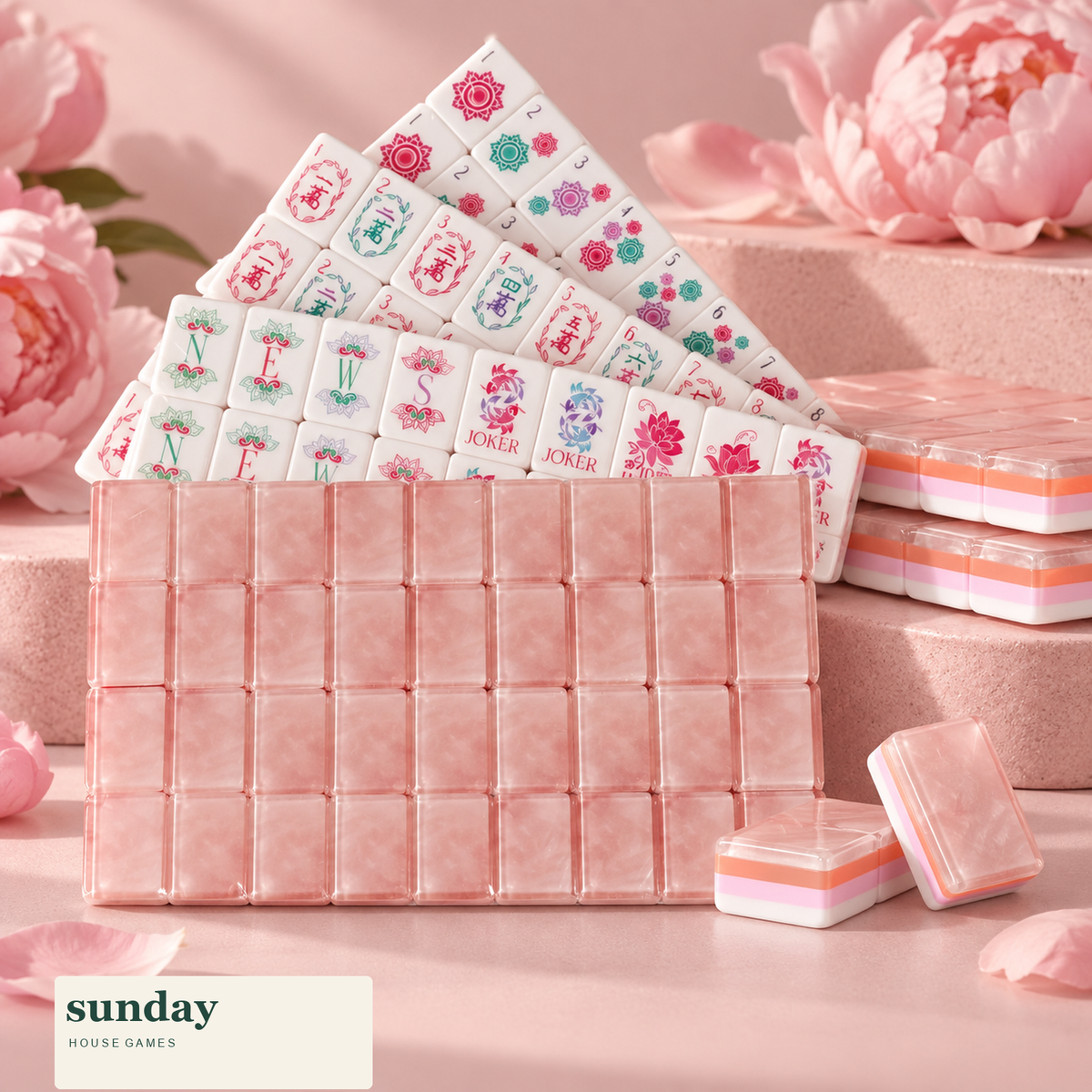 Rose Club pearl pink american mahjong tiles — tile details
