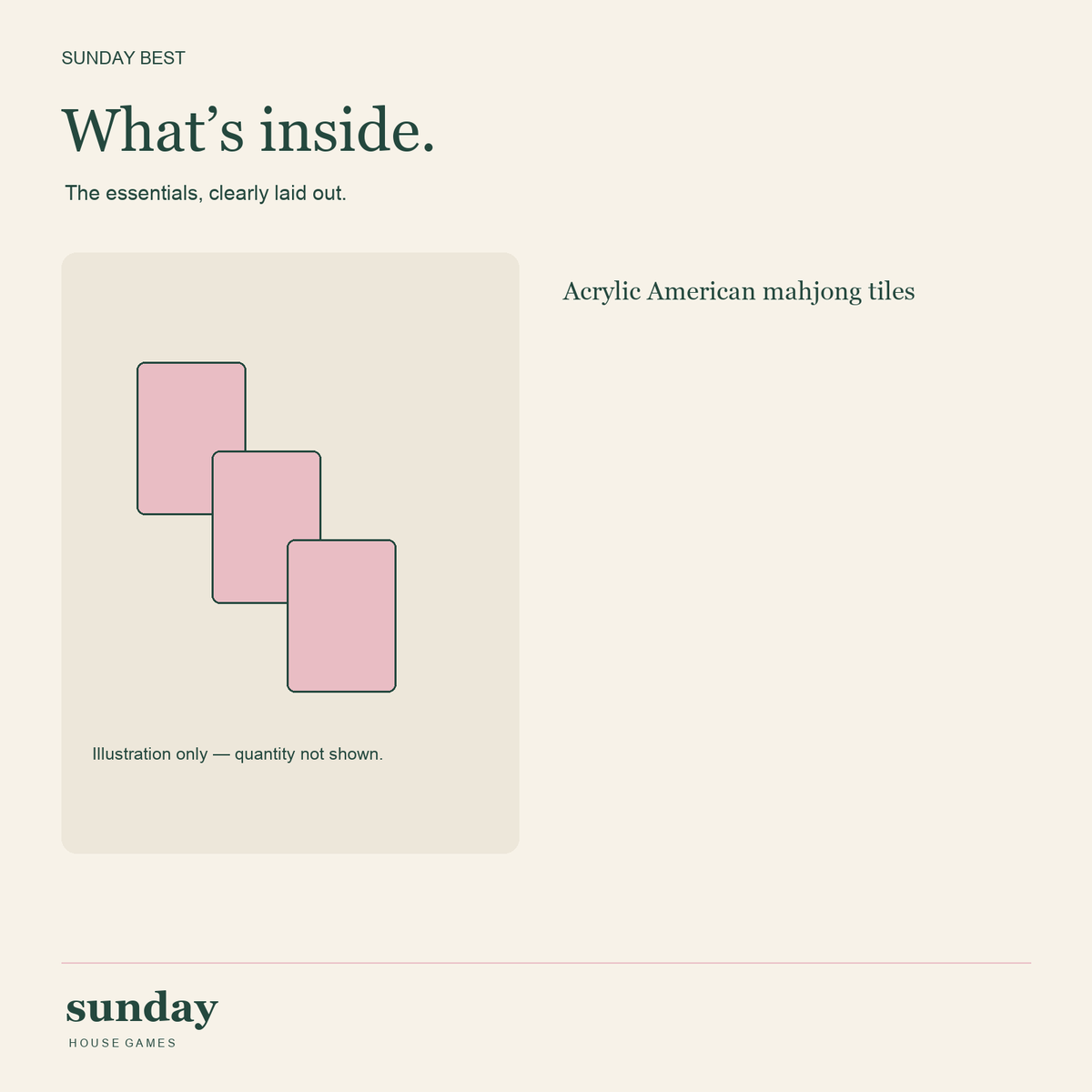 Rose Club pearl pink american mahjong tiles — contents schematic