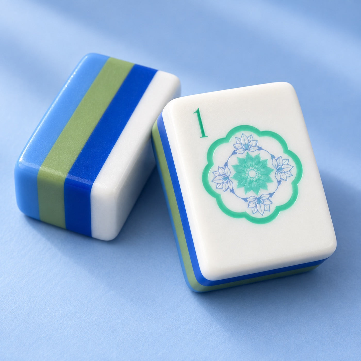 Blue Hour Bright Blue American Mahjong Acrylic Tiles | 160 — table styling and tile design