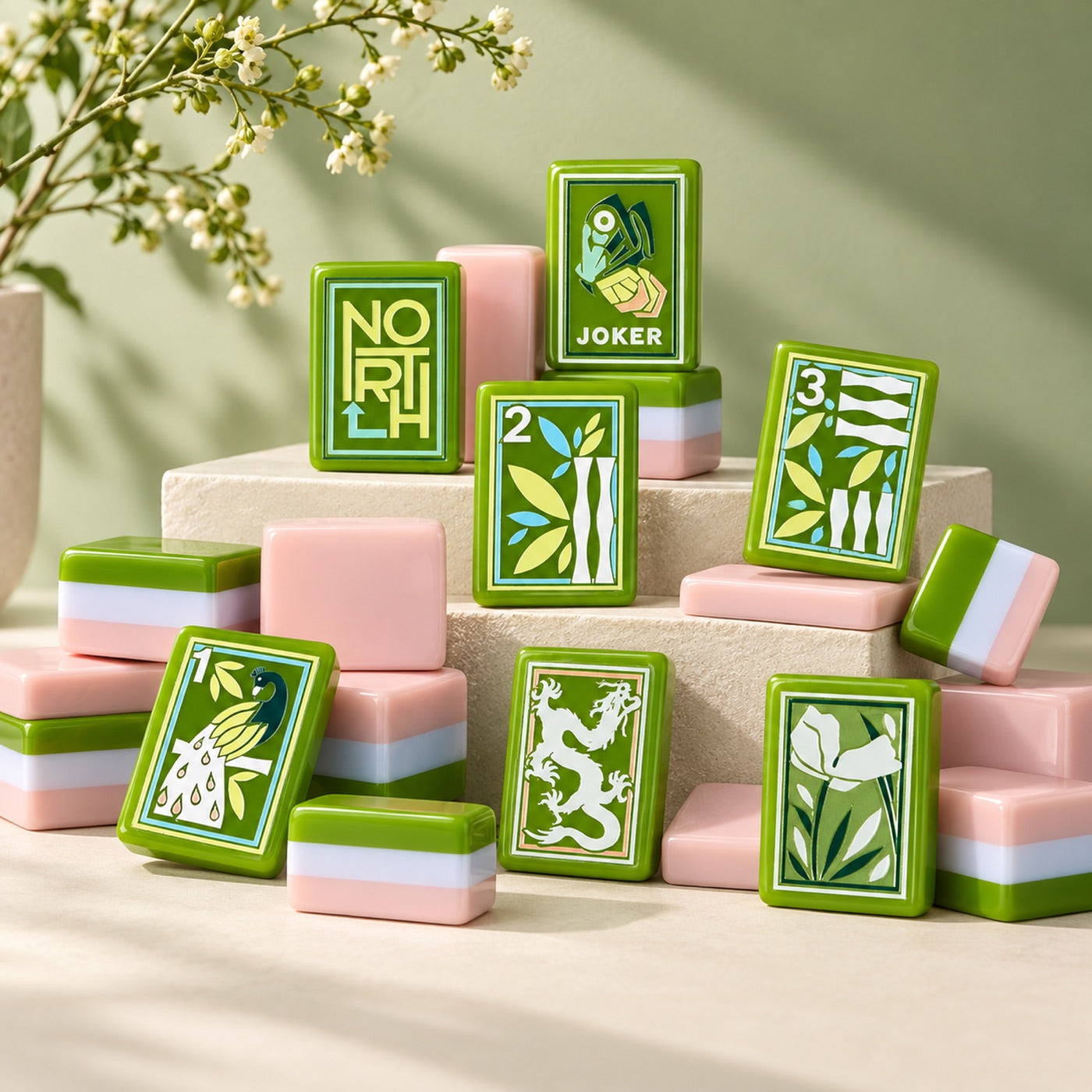 Jade Social Green Pearl American Mahjong Acrylic Tiles | 160 — a second look at the tile details