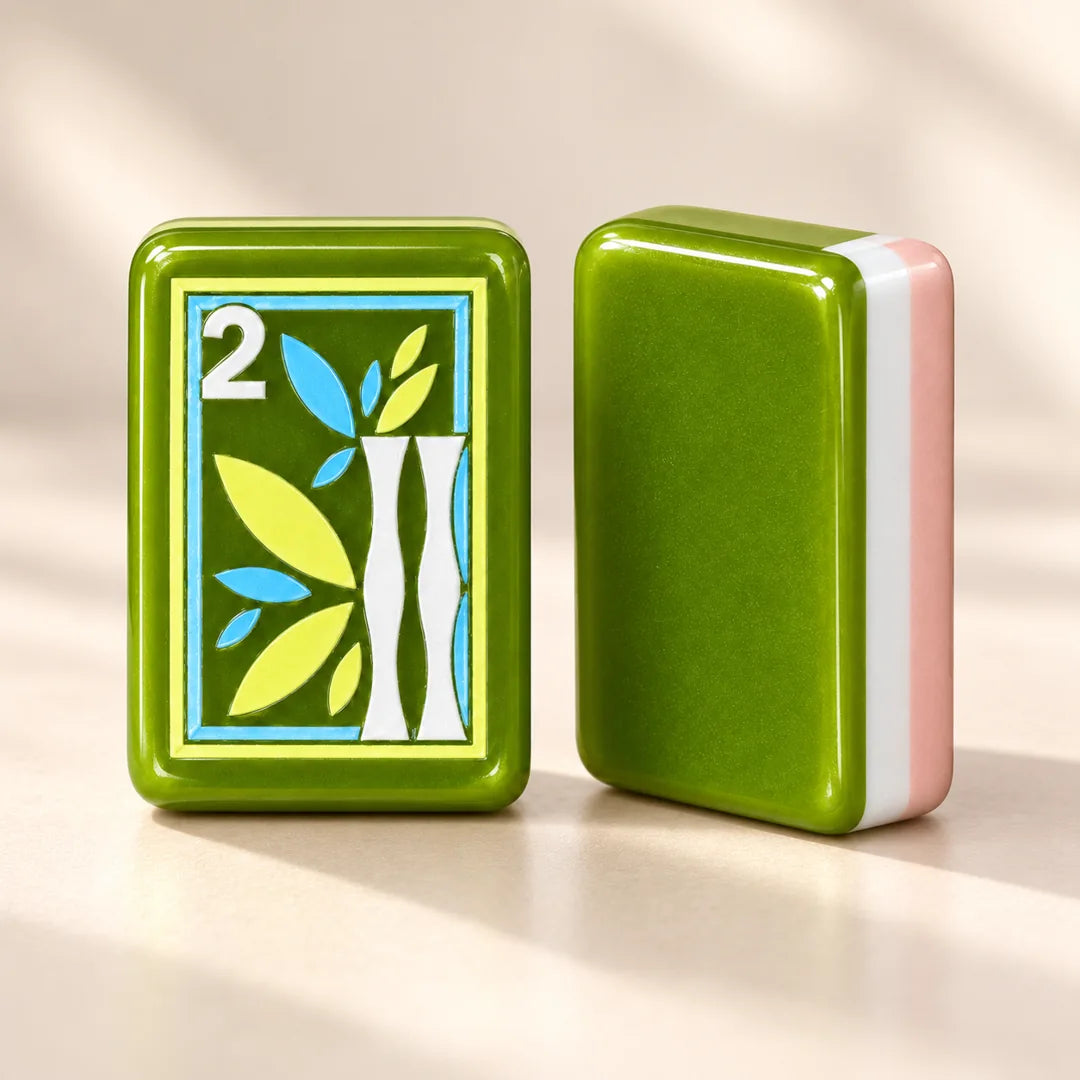 Jade Social mahjong tiles, a closer look at the face, reverse and acrylic finish