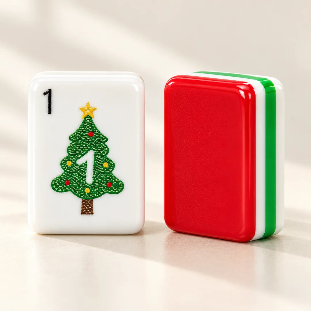 Merry Mahjong mahjong tiles, a closer look at the face, reverse and acrylic finish