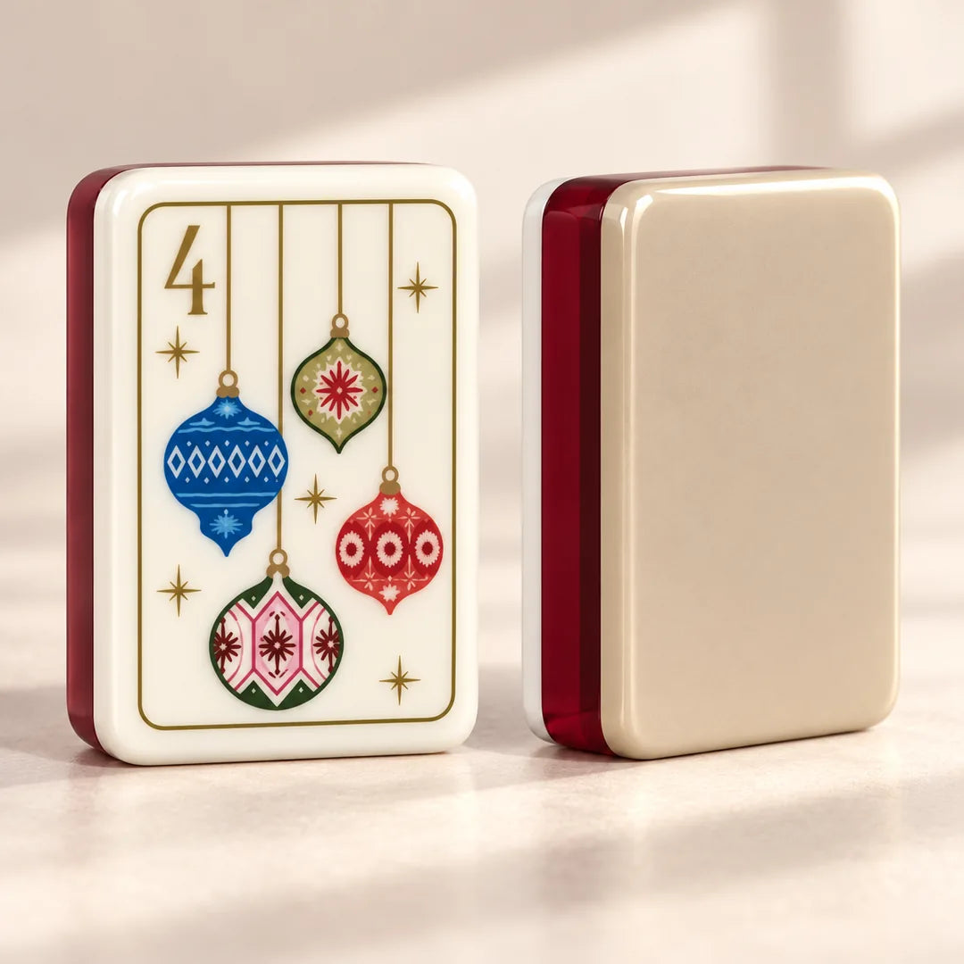 Noel Club mahjong tiles, a closer look at the face, reverse and acrylic finish