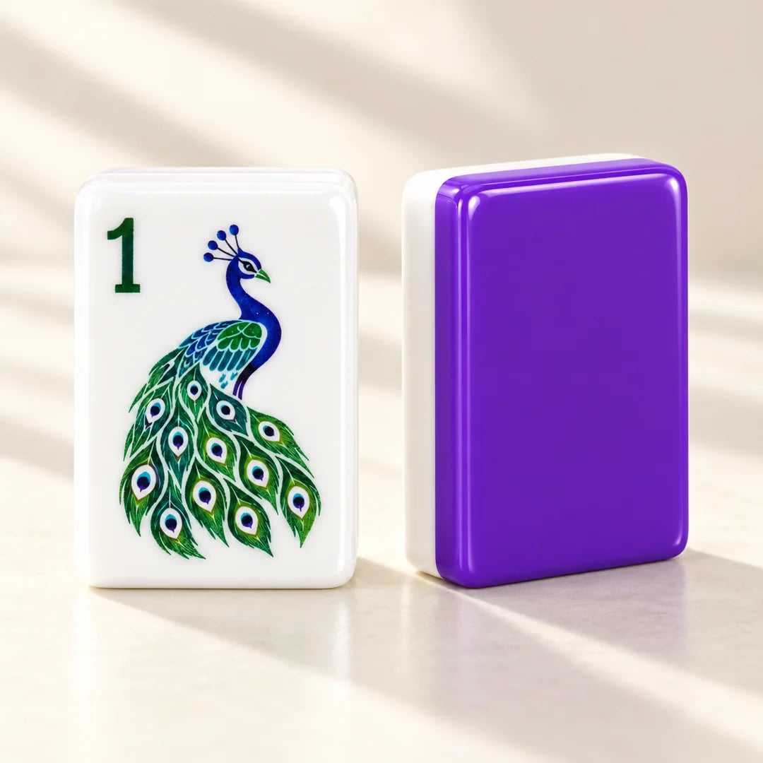 Plume mahjong tiles, a closer look at the face, reverse and acrylic finish