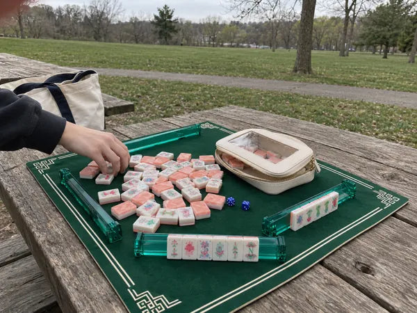 Mahjong set photographed at the table, accompanying review 9